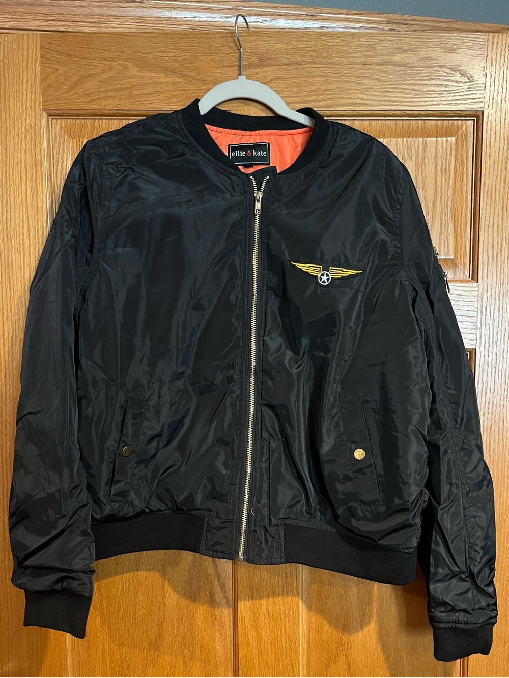 ellie + kate Black Bomber Jacket with Orange Lining